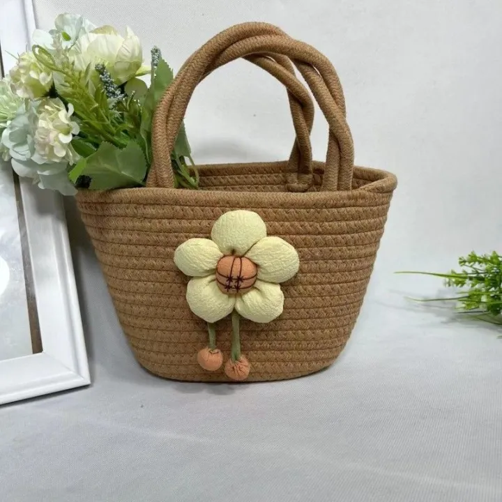 New%20Vacation%20Small%20Flower%20Handmade%20Environmental%20Protection%20Woven%20Bag%20Cotton%20Hand%20Bag%20Internet%20Celebrity%20Snacks%20Cosmetics%20Storage%20Basket%20-%20Image%202