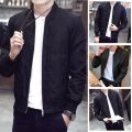 Autumn Bomber Jacket Men's Casual Zipper Jacket Coat Black Thin Slim Fit Stand Collar Long Sleeve Slim Outwear Clothing Tops. 