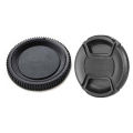 BRADOO- 4pcs 58mm Lens Cap with Lens Cap Leash Hole Bundle For Dslr Cameras Nikon Canon & 1 set Black Plastic Camera Body Cover + Rear Lens Cap For Nikon Digital SLR. 