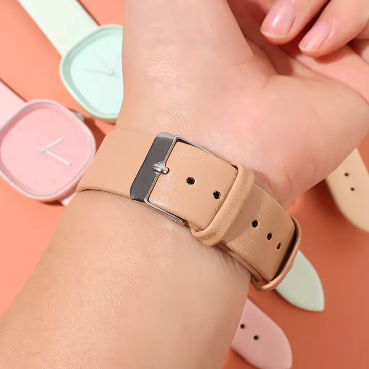 Japanese%20Minimalist%20Style%20Niche%20Design%20Creative%20Fashionable%20Macaron%20Color%20Square%20Watch%20Multicolored%20PU%20Watchband%20Quartz%20Watch%20Women%20Casual%20Watch%201Pcs%20-%20Image%207