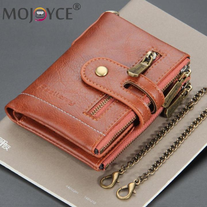 Retro%20Men%20Double%20Zipper%20Short%20Wallet%20Portable%20Multi-slot%20Mini%20Purse%20Card%20Holder%20with%20Chain%20Fashion%20Solid%20Color%20PU%20Leather%20Burse%20-%20Image%207