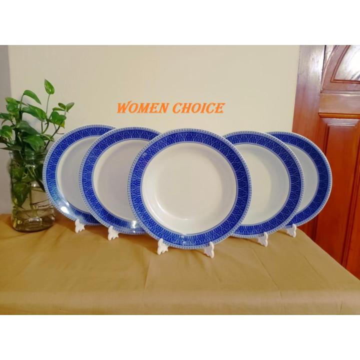 Pcs Melamine Dinner Plate Set White Blue Color Border Dinnerware  Set, Modern Pottery Plates, Melamine Plate, Gift And Home