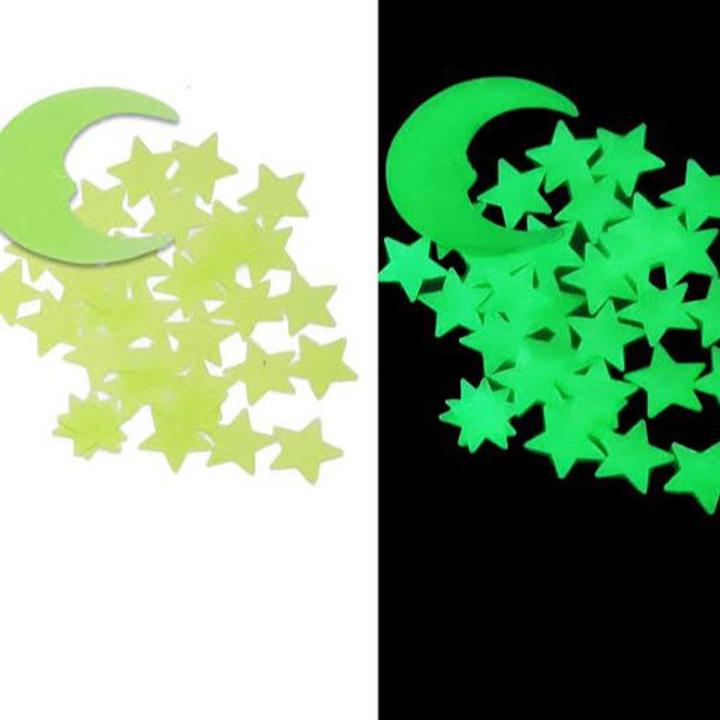 Stickonn Plastic Fluorescent Glow in The Dark Star Wall Sticker(30 Stars, 3.8 x 3.8 cm, Green)