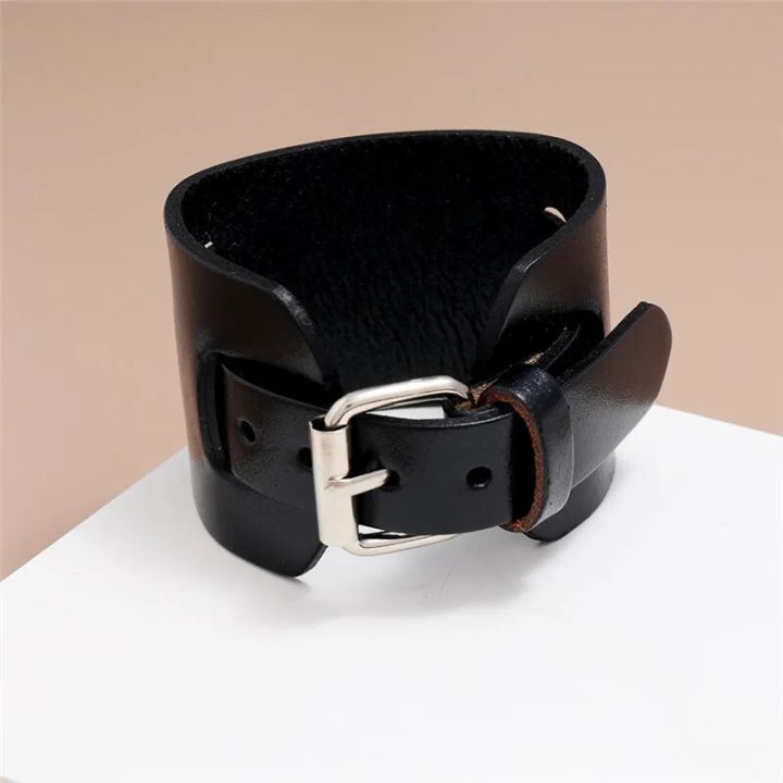 Modyle%20Fashion%20Wide%20Genuine%20Leather%20Bracelet%20Brown%20Black%20Wide%20Cuff%20Bracelets%20Bangles%20Vintage%20Punk%20Wristband%20Men%20Jewelry%20-%20Image%202