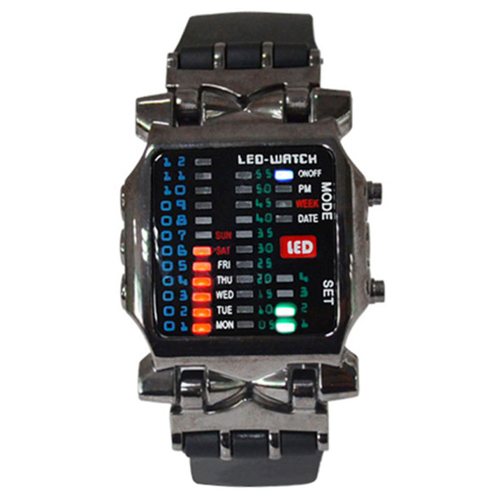 Watch Rectangle Adjustable Plastic Creative Number Matrix LED Digital Watch for Boys