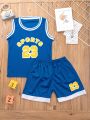 Girls and Boys Uni Football Basketball Sport Outfits Kids Children Sportswear Sleeveless Number Print T-Shirt and Shorts Set. 