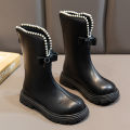 Girls' booties Fall/Winter 2023 style bow Mary Jane pearl with fleece boots for kids boots Boots for girls. 