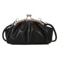 Simple Shoulder Bag Metal Clip Buckle Women Clutch Handbag Shell Shape Small Leather Pleated Cloud Lady Purse for Travel Dating. 