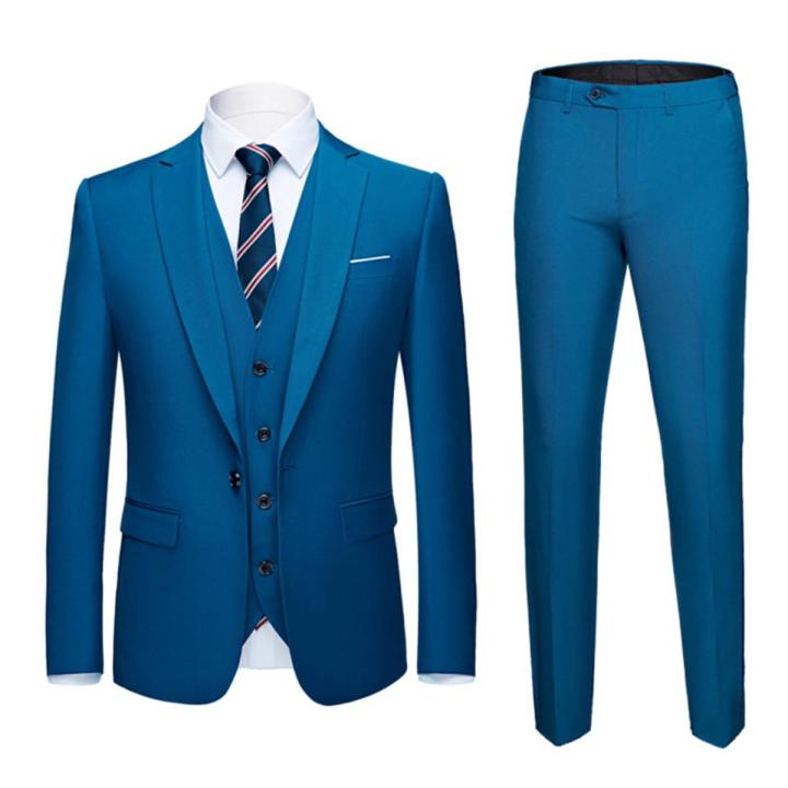 men's fashion 3 piece wedding suit fashion men's slim solid color business office suit sets large size men Blazer+pants+vest