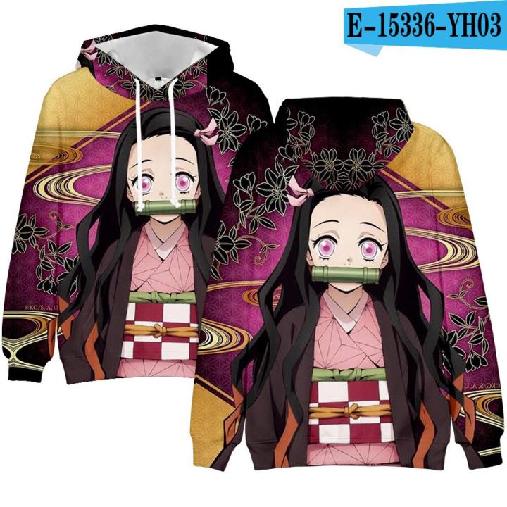 Black Hooded 3D Comic Kimetsu no Yaiba Hoodies Sweatshirts Men Women Hoodie 3D Demon Slayer Boys Girls Suitable Pullovers