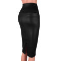 Women High Waist Split Faux Leather Knee Length Pencil Skirt. 