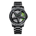 Binbond rotation wheel watch for man spinning rim hub quartz wristwatch male full black stainless steel reloj rotating skeleton dial clock. 