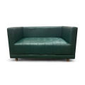 Furnicom Wooden Two Seater Leather Deep Green Sofa for Home & Office.
