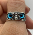 Blue Demon Eyes Owl/Ullu Bird Face Design Thumb Finger Ring Stainless Steel Silver Plated Ring.