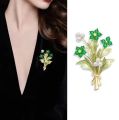 hijab pin Green flower leaf and pearl flower leaf fashionable style elegant flower brooch for girls and women- Avant-garde.