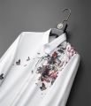 2023 Spring Flower Rhinestone Shirts Men Slim Fit Casual Shirts Long Sleeve Business Dress Shirts Streetwear Social Party Tuxedo.
