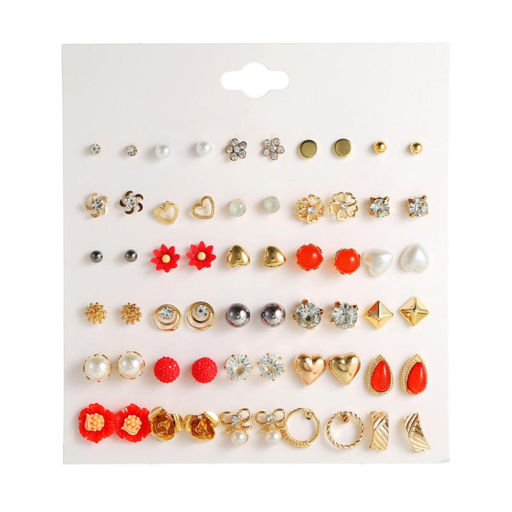 Multi Element Flower Alloy Studded Earring Set Fashionable 30 Pairs Of Earrings Geometry