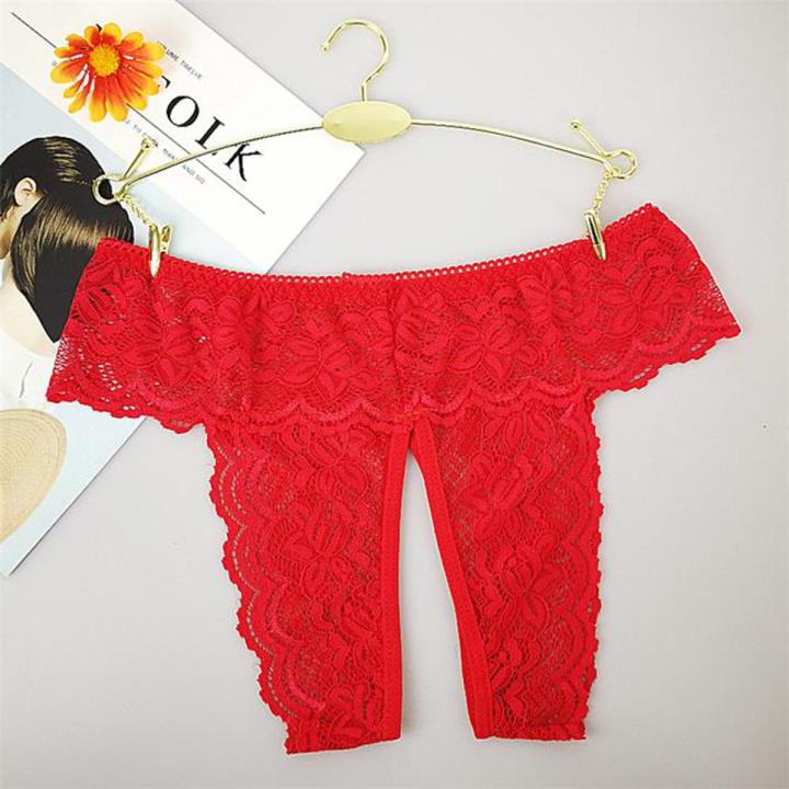 XL-3XL Open Underwear Women Hollow Out Lace Panties Crotchless Solid Color Thong Goth G-strings