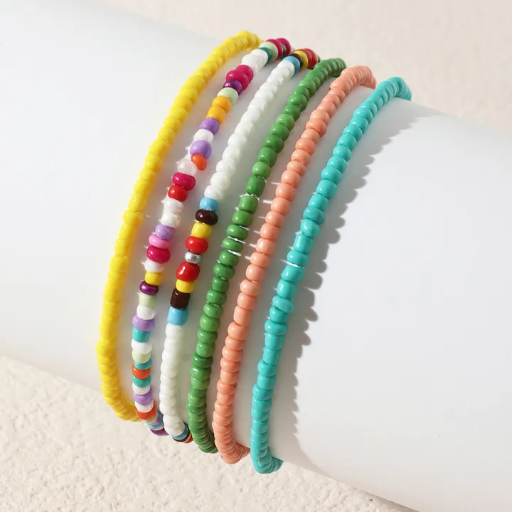 FZ0251 Naizhu Middle East India Style Jewelry Mix and match colorful rice bead anklets, multi-layered bungee string beaded footlets