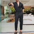 Mens Spring And Autumn Fashion Leisure Solid Color Lapel Pocket Buckle Overalls Jumpsuit Jean Rompers And Jumpsuits for Men. 