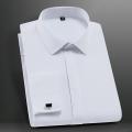 Solid Mens Classic French Cuffs Dress Shirt Long Sleeve Covered Placket Formal Business Standard-fit Design Wedding White Shirts.