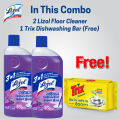 (Buy 2 Get 1 Free) Lizol Disinfectant Floor & Surface Cleaner 2 X 500ml Lavender + Trix Lemon Dishwash Bar 300g Free. 