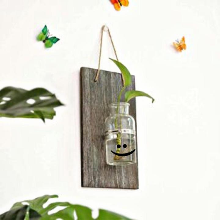 Emoji Glass Jar Floating Vase/Wooden Hanging Glass Jar Flower Vase - Flower Vase - Flower Vase - room decoration items