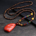 Wholesale boho jewelry Men Vintage Nepal necklace Religion Tribal Wood Beads jewelry handmade long boho beaded necklace women.