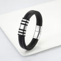 Cross-border European and American casual style simple 316L stainless steel black wide leather rope men's bracelet jewelry. 