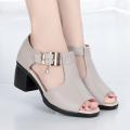 Women Sandals Summer New Med Heels Peep Toe Shoes Slippers Desiger Pu Casual Wedding Pumps Shoe Woman. 