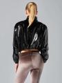 Glossy Patent Leather Jacket Coat Women Faux Leather Lapel Crop Bomber Jacket Pocket Punk PVC Overcoat Party Clubwear Custom New.
