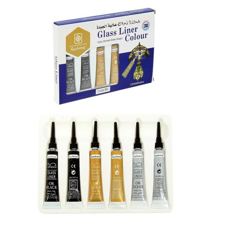 Keepsmiling 3D Glass Liner Color Black 12 ml × 6 Tubes Glass Painting Outline Color Pack of 1