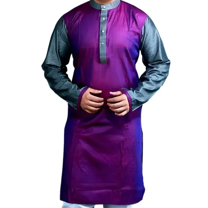 Purple Silk Semi Long Long Panjabi