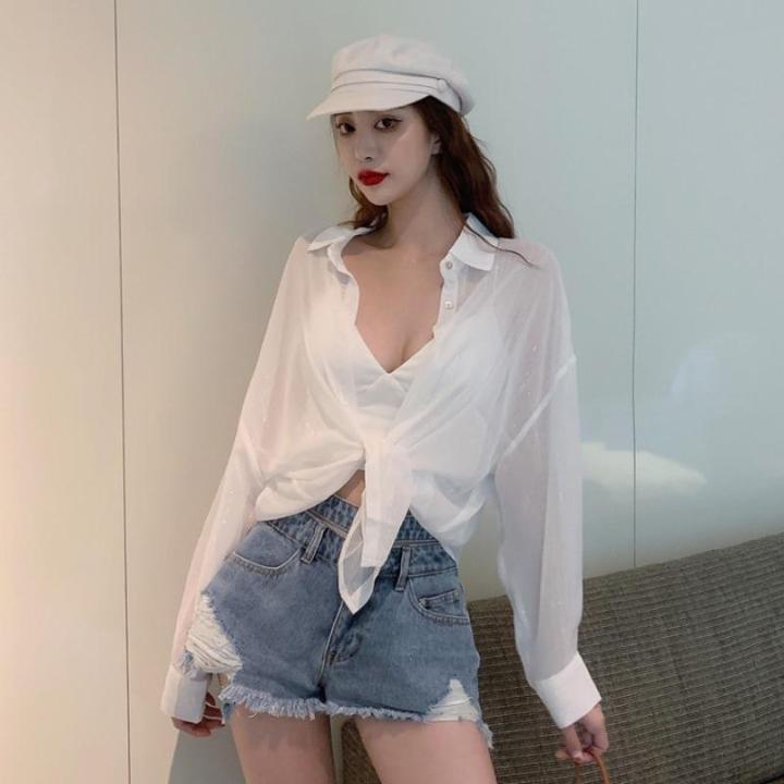 Chiffon%20Shirt%20Women's2023Spring%20and%20Summer%20New%20Loose%20Slimming%20Mid-Length%20Thin%20Sun%20Protection%20Shirt%20Korean%20Style%20Top%20-%20Image%203
