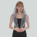 New Women Triangle Scarf Church Prayer Shawl Embroidered Lace Veil Floral Tassel Veils mantillas for the Church's Tassel Scarve. 