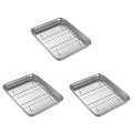 3set 10 Inch Toaster Oven Tray and Rack Set, Small Stainless Steel Baking Pan with Cooling Rack. 