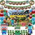 Miner Craftes Birthday Party Decoration Pixel Game Disposable Tableware Balloon Banner Backdrop Party Supplies.