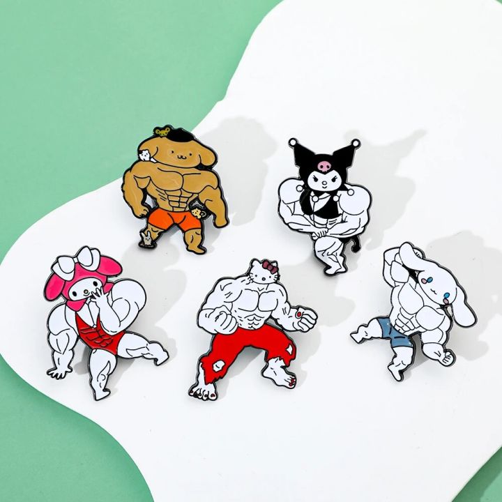 Funny%20Sanrio%20Muscle%20Serie%20Enamel%20Pins%20Kawaii%20Anime%20Hello%20Kitty%20Brooch%20Fitness%20Hunk%20Couple%20Melody%20Kuromi%20Bag%20Pins%20Accessories%20-%20Image%204