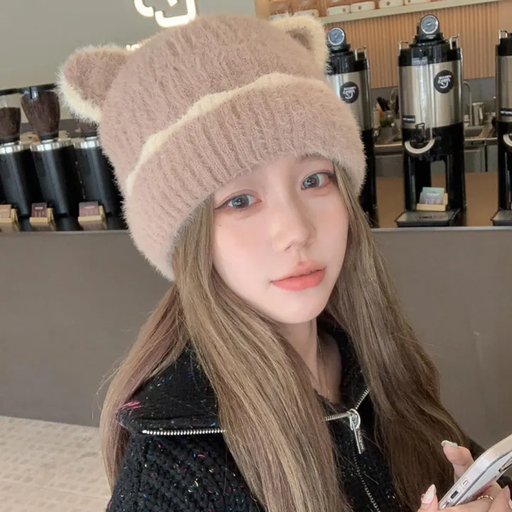 Plush%20Women'S%20Beanie%20Stylish%20Faux%20Warm%20Knitted%20Hat%20Wool%20Cap%20for%20Fall%20Winter%20Outdoor%20K-Pop%20Fans%20Women'S%20Fashion%20-%20Image%204