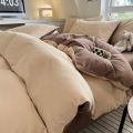 Small fresh solid color washed cotton skin-friendly brushed four-piece set princess style dormitory kit quilt cover pillowcase quilt cover single piece. 