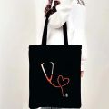 Medicine Health Heart Brain Doctor Nurse Medical Cross Floral Stethoscope Men Women Shoulder Canvas Totes Bags Shopping Handbags. 