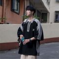 MIXGEORAContrast ColorpoloShirt Men's Summer Loose Half Zipper Short SleeveTShirt Versatile Casual Polo Collar T-shirt.