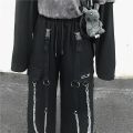 Gothic Cargo Pants Women Punk Chain Wide Leg Pants Korean Style Oversized Streetwear Trousers Female Techwear Emo BQ.