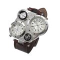 Men Chic Dual Movement Quartz Waterproof Outdoor Thermometer Compass Wrist Watch. 