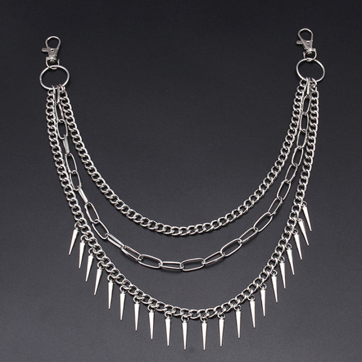 Layered Punk Chain On The Jeans Pants Women Spike Keychains for Men Hip Hop Cool Versatile Men's Waist Chain Ornaments Accessories Eatop