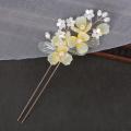Flower Hair Sticks Chinese Hanfu Hair Accessories For women Light Yellow Floral Hairpins Retro Girls Hairbands Wedding Jewelry. 