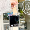 Olige Case For Samsung Z Flip 3 4 5 6 7 New folding screen dazzling colorful butterfly and three-dimensional colorful flower belt hand chain Phone Case Back Cover.