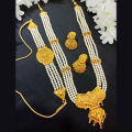 Indian beautiful gold plated body with white pearl sita with choker & earring combo necklace set for women.