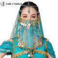 Women Belly Dance Tribal Face Veil Halloween Costume Accessory Beaded Masquerade Mask India Dance Outfit Sexy Arabic Princess.