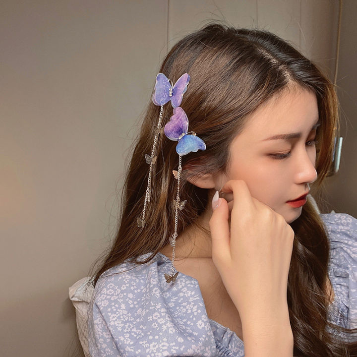 Trendy%201%20Pair%20=%202%20Pcs%20Butterfly%20Hairpin%20New%20Korean%20Elegant%20Metal%20Tassel%20Long%20Hair%20Clips%20for%20Women%20-%20Antique%20Party%20Hair%20Accessories%20-%20Crown%20-%20Image%206